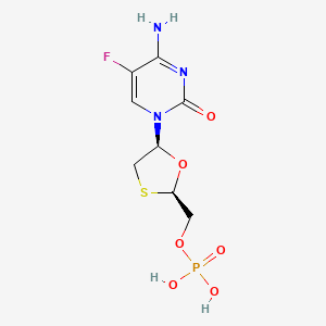 molecular formula C8H11FN3O6PS B13096928 [(2r,5s)-5-(4-Amino-5-Fluoro-2-Oxopyrimidin-1(2h)-Yl)-1,3-Oxathiolan-2-Yl]methyl Dihydrogen Phosphate 