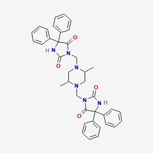 molecular formula C38H38N6O4 B13097060 Hydantoin, 3,3'-((2,5-dimethyl-1,4-piperazinediyl)dimethylene)bis(5,5-diphenyl- CAS No. 26786-96-9