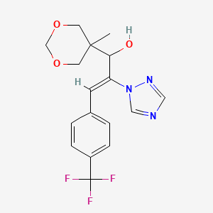 molecular formula C17H18F3N3O3 B13097341 1-(5-Methyl-1,3-dioxan-5-yl)-2-(1H-1,2,4-triazol-1-yl)-3-(4-(trifluoromethyl)phenyl)prop-2-en-1-ol 