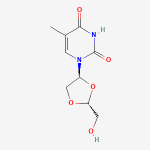 molecular formula C9H12N2O5 B13099196 (+)-(2R,4S)-1-(2-(Hydroxymethyl)-1,3-dioxolan-4-yl)thymine CAS No. 136982-90-6