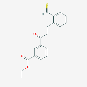 molecular formula C19H18O3S B13099204 Ethyl 3-[3-(2-methanethioylphenyl)propanoyl]benzoate 