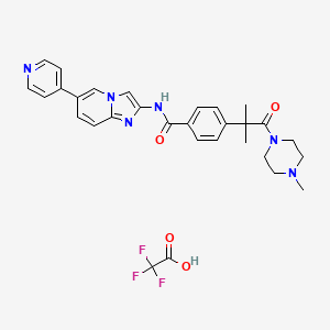 molecular formula C30H31F3N6O4 B13099347 4-[2-methyl-1-(4-methylpiperazin-1-yl)-1-oxopropan-2-yl]-N-(6-pyridin-4-ylimidazo[1,2-a]pyridin-2-yl)benzamide;2,2,2-trifluoroacetic acid 