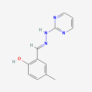 molecular formula C12H12N4O B13099413 4-Methyl-2-((2-(pyrimidin-2-yl)hydrazono)methyl)phenol 