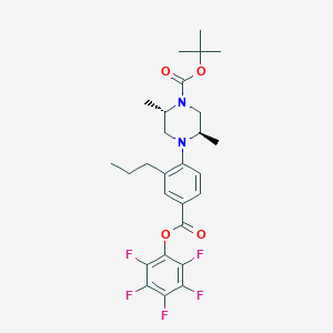 molecular formula C27H31F5N2O4 B13099433 (2S,5R)-tert-Butyl 2,5-dimethyl-4-(4-((perfluorophenoxy)carbonyl)-2-propylphenyl)piperazine-1-carboxylate 