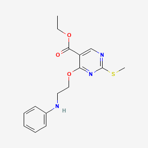 molecular formula C16H19N3O3S B13100034 Ethyl 2-(methylthio)-4-(2-(phenylamino)ethoxy)pyrimidine-5-carboxylate 