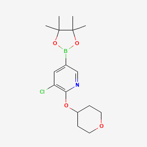 molecular formula C16H23BClNO4 B13100244 3-Chloro-2-((tetrahydro-2H-pyran-4-YL)oxy)-5-(4,4,5,5-tetramethyl-1,3,2-dioxaborolan-2-YL)pyridine 