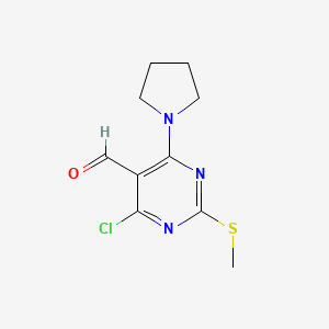 molecular formula C10H12ClN3OS B1310032 4-Chloro-2-methylsulfanyl-6-pyrrolidin-1-yl-pyrimidine-5-carbaldehyde CAS No. 445040-59-5