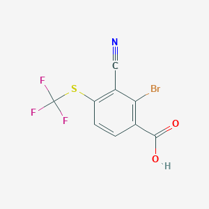 molecular formula C9H3BrF3NO2S B13100488 2-Bromo-3-cyano-4-((trifluoromethyl)thio)benzoic acid 