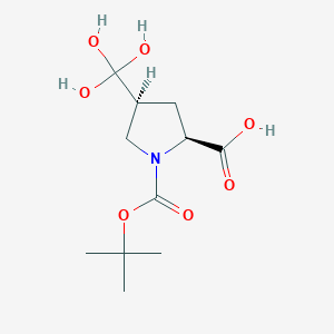 molecular formula C11H19NO7 B13101037 (2S,4S)-1-[(2-methylpropan-2-yl)oxycarbonyl]-4-(trihydroxymethyl)pyrrolidine-2-carboxylic acid 