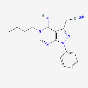 molecular formula C17H18N6 B13102173 2-(5-Butyl-4-imino-1-phenyl-pyrazolo[3,4-d]pyrimidin-3-yl)acetonitrile CAS No. 6332-59-8