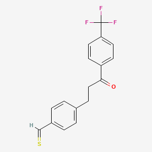 molecular formula C17H13F3OS B13102334 4-[3-Oxo-3-[4-(trifluoromethyl)phenyl]propyl]thiobenzaldehyde 