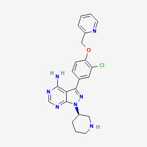 molecular formula C22H22ClN7O B13102520 (R)-3-(3-Chloro-4-(pyridin-2-ylmethoxy)phenyl)-1-(piperidin-3-yl)-1H-pyrazolo[3,4-d]pyrimidin-4-amine 