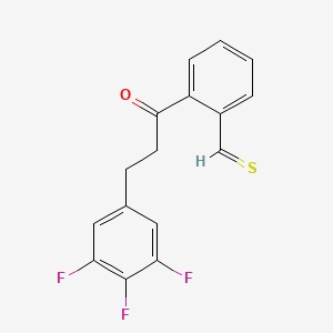 molecular formula C16H11F3OS B13102728 2-[3-(3,4,5-Trifluorophenyl)propanoyl]thiobenzaldehyde 