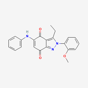 molecular formula C22H19N3O3 B13103236 5-Anilino-3-ethyl-2-(2-methoxyphenyl)-2H-indazole-4,7-dione CAS No. 62370-36-9