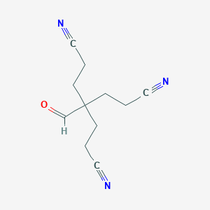 molecular formula C11H13N3O B13103566 4-(2-Cyanoethyl)-4-formylheptanedinitrile 