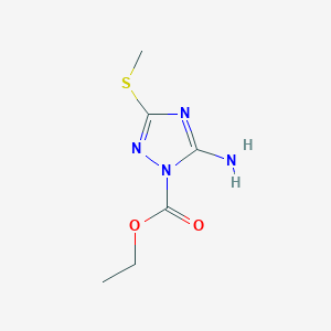 molecular formula C6H10N4O2S B13103585 ethyl 5-amino-3-(methylthio)-1H-1,2,4-triazole-1-carboxylate 