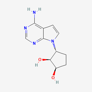 molecular formula C11H14N4O2 B13104124 (1R,2S,3R)-3-(4-Amino-pyrrolo(2,3-d)pyrimidin-7-yl)-cyclopentane-1,2-diol CAS No. 194800-77-6