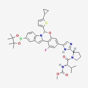 methyl N-[(2S)-1-[(2S)-2-[5-[6-(5-cyclopropylthiophen-2-yl)-1-fluoro-10-(4,4,5,5-tetramethyl-1,3,2-dioxaborolan-2-yl)-6H-indolo[1,2-c][1,3]benzoxazin-3-yl]-1H-imidazol-2-yl]pyrrolidin-1-yl]-3-methyl-1-oxobutan-2-yl]carbamate