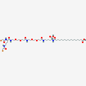 18-[[5-[3-[2-[2-[3-[2-[2-[[(2S)-2,5-bis[(2-bromoacetyl)amino]pentanoyl]amino]ethoxy]ethoxy]propanoylamino]ethoxy]ethoxy]propanoylamino]-1-carboxypentyl]amino]-18-oxooctadecanoic acid