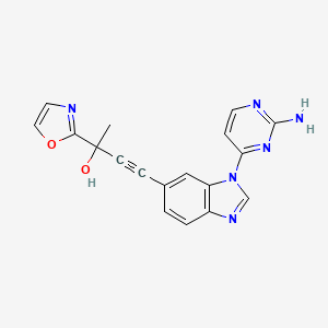 molecular formula C18H14N6O2 B13106547 4-(1-(2-Aminopyrimidin-4-yl)-1H-benzo[d]imidazol-6-yl)-2-(oxazol-2-yl)but-3-yn-2-ol 