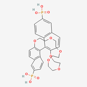 molecular formula C30H34O12P2 B13106682 (33-Phosphono-12,15,18,21,24,27-hexaoxapentacyclo[26.8.0.02,11.03,8.031,36]hexatriaconta-1(28),2(11),3(8),4,6,9,29,31(36),32,34-decaen-6-yl)phosphonic acid 