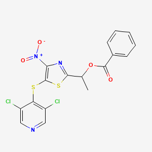 molecular formula C17H11Cl2N3O4S2 B13106773 1-(5-((3,5-Dichloropyridin-4-yl)thio)-4-nitrothiazol-2-yl)ethyl benzoate 