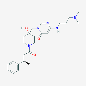 molecular formula C25H37N5O3 B13107179 (R)-6-((3-(Dimethylamino)propyl)amino)-3-((4-hydroxy-1-(3-phenylbutanoyl)piperidin-4-yl)methyl)pyrimidin-4(3H)-one 