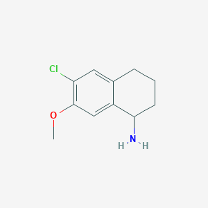 molecular formula C11H14ClNO B13107264 6-Chloro-7-methoxy-1,2,3,4-tetrahydronaphthalen-1-amine hydrochloride 