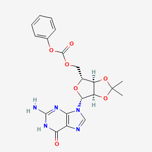 molecular formula C20H21N5O7 B13107304 ((3AR,4R,6R,6aR)-6-(2-amino-6-oxo-1H-purin-9(6H)-yl)-2,2-dimethyltetrahydrofuro[3,4-d][1,3]dioxol-4-yl)methyl phenyl carbonate CAS No. 42139-72-0