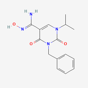 molecular formula C15H18N4O3 B13107341 3-Benzyl-N-hydroxy-1-isopropyl-2,4-dioxo-1,2,3,4-tetrahydropyrimidine-5-carboximidamide 