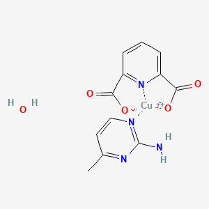 molecular formula C12H12CuN4O5 B13107449 (2-Amino-4-methylpyrimidine)-(pyridine-2,6-dicarboxylato)copper(II) hydrate 