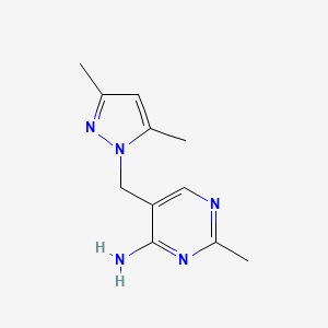 molecular formula C11H15N5 B13108046 5-((3,5-Dimethyl-1H-pyrazol-1-yl)methyl)-2-methylpyrimidin-4-amine 