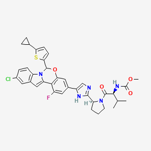 molecular formula C36H35ClFN5O4S B13108128 Methyl ((2S)-1-((2S)-2-(5-(10-chloro-6-(5-cyclopropylthiophen-2-yl)-1-fluoro-6H-benzo[5,6][1,3]oxazino[3,4-a]indol-3-yl)-1H-imidazol-2-yl)pyrrolidin-1-yl)-3-methyl-1-oxobutan-2-yl)carbamate 