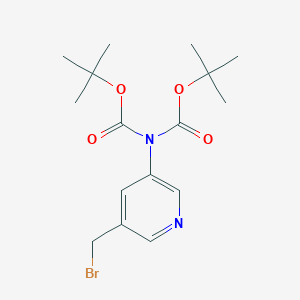 molecular formula C16H23BrN2O4 B13108239 3-[Bis(tert-butoxycarbonyl)amino]-5-(bromomethyl)pyridine 