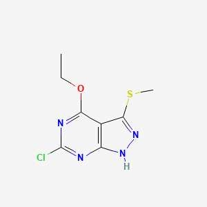 molecular formula C8H9ClN4OS B13108306 6-chloro-4-ethoxy-3-(methylsulfanyl)-1H-pyrazolo[3,4-d]pyrimidine 