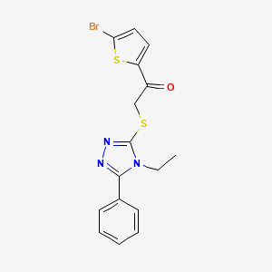 molecular formula C16H14BrN3OS2 B13108451 1-(5-Bromothiophen-2-yl)-2-((4-ethyl-5-phenyl-4H-1,2,4-triazol-3-yl)thio)ethan-1-one 