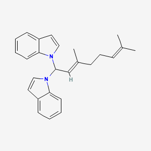 molecular formula C26H28N2 B13109040 1,1'-(3,7-Dimethylocta-2,6-dienylidene)bis(1H-indole) CAS No. 93894-32-7