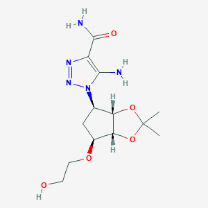 molecular formula C13H21N5O5 B13109387 5-Amino-1-((3aS,4R,6S,6aR)-6-(2-hydroxyethoxy)-2,2-dimethyltetrahydro-3aH-cyclopenta[d][1,3]dioxol-4-yl)-1H-1,2,3-triazole-4-carboxamide 