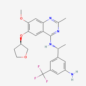 molecular formula C23H25F3N4O3 B13109581 N-((R)-1-(3-Amino-5-(trifluoromethyl)phenyl)ethyl)-7-methoxy-2-methyl-6-(((R)-tetrahydrofuran-3-yl)oxy)quinazolin-4-amine 