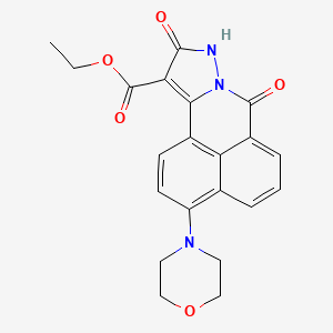 molecular formula C21H19N3O5 B13109824 7H-Benzo[de]pyrazolo[5,1-a]isoquinoline-11-carboxylic acid, 9,10-dihydro-3-(4-morpholinyl)-7,10-dioxo-, ethyl ester CAS No. 68399-98-4