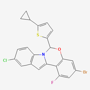 molecular formula C22H14BrClFNOS B13110076 3-Bromo-10-chloro-6-(5-cyclopropylthiophen-2-yl)-1-fluoro-6H-benzo[5,6][1,3]oxazino[3,4-a]indole 