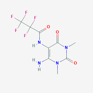 molecular formula C9H9F5N4O3 B13110178 N-(6-Amino-1,3-dimethyl-2,4-dioxo-1,2,3,4-tetrahydropyrimidin-5-yl)-2,2,3,3,3-pentafluoropropanamide CAS No. 288391-11-7