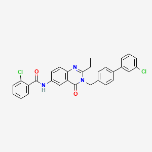 molecular formula C30H23Cl2N3O2 B13110866 2-chloro-N-(3-((3'-chlorobiphenyl-4-yl)methyl)-2-ethyl-4-oxo-3,4-dihydroquinazolin-6-yl)benzamide 