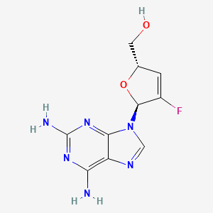 molecular formula C10H11FN6O2 B13111224 2,6-Diamino-9-(2,3-dideoxy-2-fluoro-alpha-D-glycero-pent-2-eno-furanosyl)purine CAS No. 405238-84-8