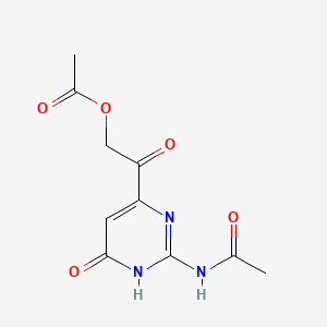 molecular formula C10H11N3O5 B13111281 Acetamide, N-(4-(2-(acetyloxy)acetyl)-1,6-dihydro-6-oxo-2-pyrimidinyl)- CAS No. 86944-42-5