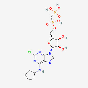 molecular formula C16H24ClN5O9P2 B13111329 [[(2R,3S,4R,5R)-5-[2-chloro-6-(cyclopentylamino)purin-9-yl]-3,4-dihydroxyoxolan-2-yl]methoxy-hydroxyphosphoryl]methylphosphonic acid 