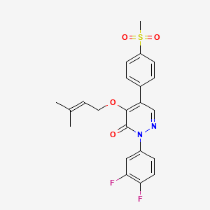 molecular formula C22H20F2N2O4S B13111420 2-(3,4-Difluorophenyl)-5-[4-(methanesulfonyl)phenyl]-4-[(3-methylbut-2-en-1-yl)oxy]pyridazin-3(2H)-one CAS No. 890306-94-2