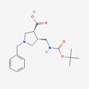 molecular formula C18H26N2O4 B13111833 rel-(3R,4R)-1-Benzyl-4-(((tert-butoxycarbonyl)amino)methyl)pyrrolidine-3-carboxylicacid 