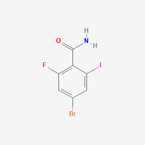 molecular formula C7H4BrFINO B13111847 4-Bromo-2-fluoro-6-iodobenzamide 