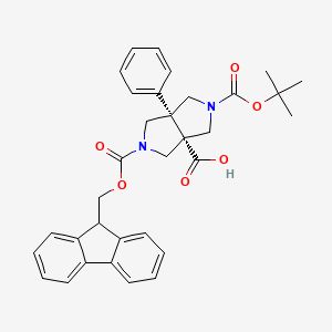 molecular formula C33H34N2O6 B13112335 (3AS,6aS)-2-(((9H-fluoren-9-yl)methoxy)carbonyl)-5-(tert-butoxycarbonyl)-6a-phenylhexahydropyrrolo[3,4-c]pyrrole-3a(1H)-carboxylic acid 